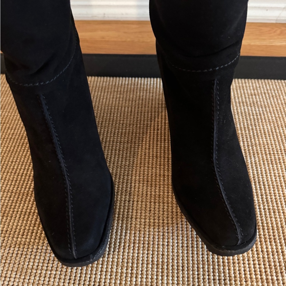 NIB! Stewart Weitzman OTK Wedge Heel Suede Black Knee-High Women's Boots